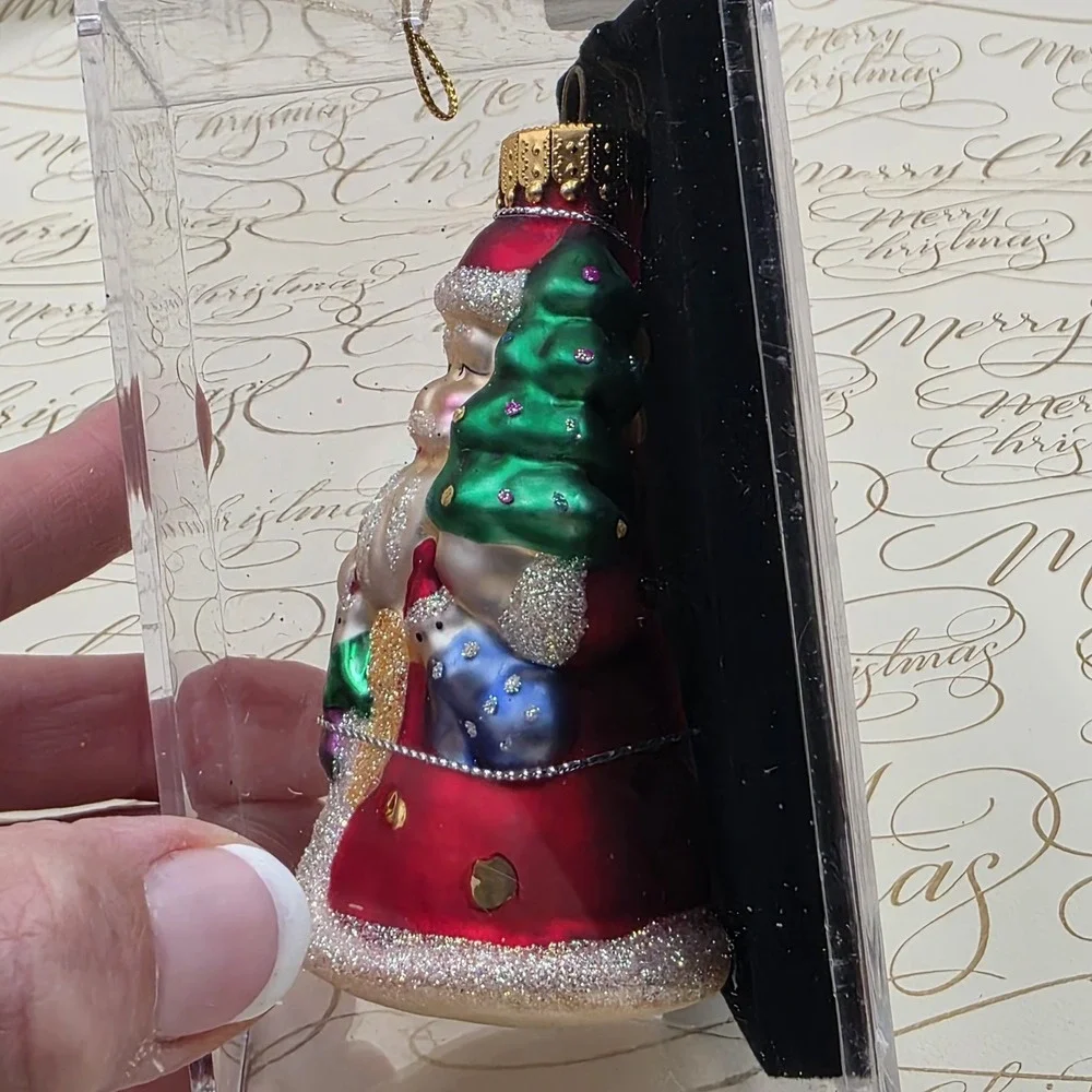 3 Unique Treasures Santa Ornaments Blown Glass Gifts Sleigh Toys Vintage NIB NOS